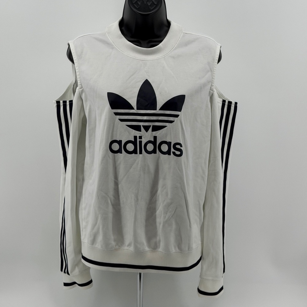 Adidas Originals Cold Shoulder Sweatshirt Womens S White Trefoil 3-Stripe Logo